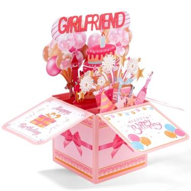 Imagem de lasuroa Cartão Pop-Up de Aniversário para Namorada, Balões Coloridos e Design Fogos Artifício Romântico Cartão Aniversário 3D com Envelope Caixa de Presente Criativa para Mulheres