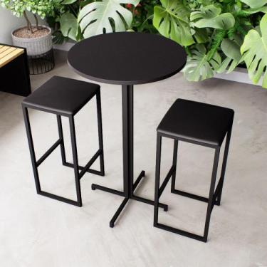 Imagem de Conjunto Mesa Alta Bar Bistrô Redonda Preta 2 Bancos Estofado Industri