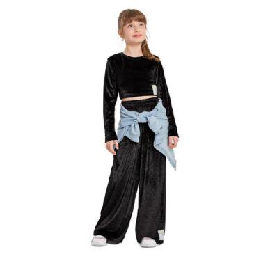 Imagem de Blusa Cropped em Malha Veludo Infantil Gloss, Preto, 4