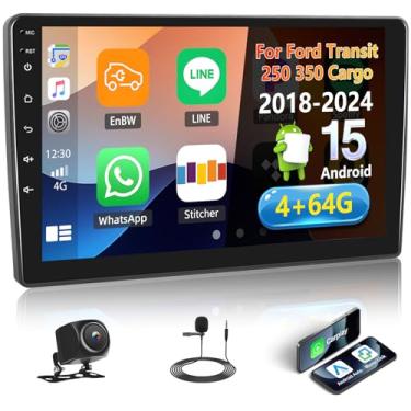 Imagem de [4 + 64 G] Estéreo automotivo Android 15 para Ford Transit 250 350 Cargo 2018-2024 com carro sem fio e Android Auto, rádio automotivo de 10,1 polegadas com link espelhado Bluetooth FM/RDS WiFi GPS EQ