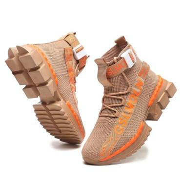 Imagem de Jakcuz Tênis masculino de cano alto respirável academia atlética corrida caminhada tênis menino confortável moda plataforma sapatos, Marrom 3, 41