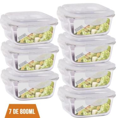 Imagem de 7 Pote 800ml Vidro Marmita Fitness Tampa 4 Trava Hermético - QUALITY H