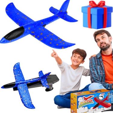 Imagem de Avião Planador De Espuma Diy peças de montar + Lançador Forte de Brinquedo Educativo Seguro selo Inmetro presente dia das crianças natal aniversário 3 anos menino menina (Azul)