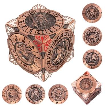 Imagem de DND Spinner Dice - 7-in-1 Metal Dice Set with 3D Relief Dragon Design | Unique Spinner Design for Dungeons & Dragons | Fantasy RPG Polyhedral Dice Set for D&D Players & DM (Ancient red Copper)