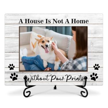 Imagem de Porta-retrato de cachorro, A House Is Not A Home Without Paw Prints, presentes para amantes de cães, moldura de madeira com suporte, 10 x 15 cm para exibição de prateleira de mesa, decoração de mesa