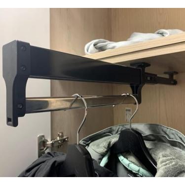 Imagem de Fkdekuzi Armário Elástico Trilho De Roupas Preto Metal Cabide De Guarda-roupa Cabide Elástico Cabide De Carga 25kg, 450mm/17.7inch