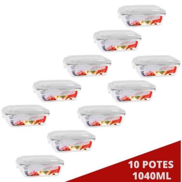 Imagem de Kit 10 Pote Tampa Hermetica Retangular Vidro 1040ml Multiuso - Quality