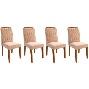 Imagem de Cadeira Sala de Jantar Paola Kit 4 Un Savana-Nature-Carvalho/Suede Nude Bege - Cimol