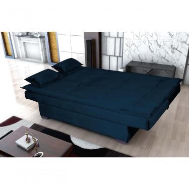 Imagem de Sofá Cama 3 Lugares Casal Premium Reclinavel 1,80 Larg Esmeralda Matrix Veludo Azul