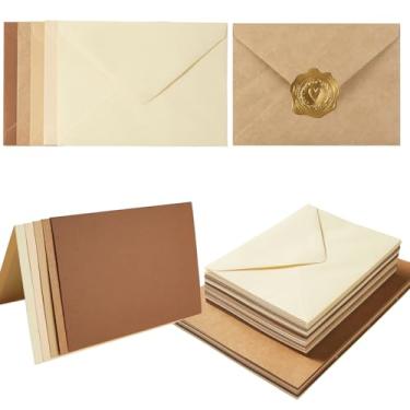 Imagem de Pacote com 50 envelopes coloridos A7 com conjunto de cartões em branco, envelopes de 5 cores com cartolina 12 x 17 cm e adesivos dourados para convites de casamento (marrom, 12 x 18 cm)