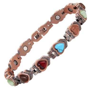 Imagem de MagEnergy Pulseiras de cobre para mulheres, pulseira magnética de força 99,9% de cobre puro com ímãs de neodímio de 3500 gauss, caixa de joias ajustável com ferramenta de dimensionamento