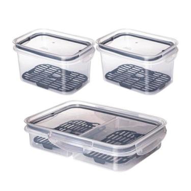 Imagem de Kit 3 Potes 1,2 Litros Porta Frios 2 Div. Presunto Queijo - Plasútil