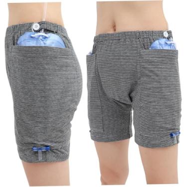 Imagem de Suporte para bolsa de cateter, roupa íntima masculina com elástico, calça de algodão com 2 bolsos e fixador, bolsa de nefrostomia oculta listrada para idosos, sem urina, GG