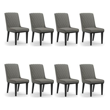 Imagem de Cadeira Sala De Jantar Base Madeira Preto Kit 8 Sofia Suede Grafite D03 - D'rossi