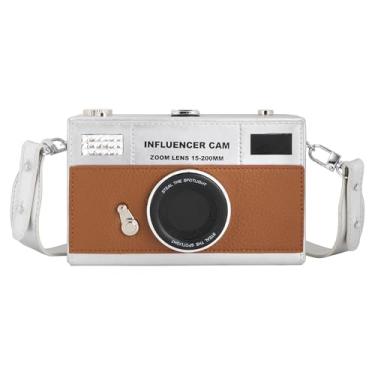 Imagem de Bolsa de mão vintage para gravador de rádio, alça de metal, alça de metal, bolsa de ombro pequena, C-camera marrom prateado