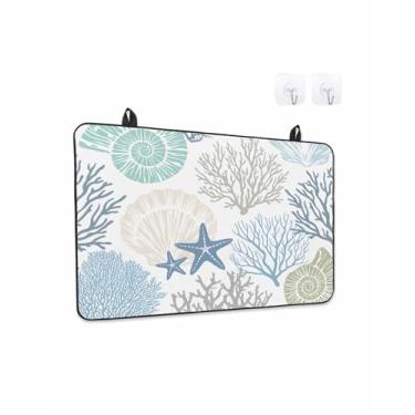 Imagem de Capas de fogão para fogão elétrico 71 x 51 cm, protetor de fogão de vidro resistente ao calor coral costeiro, estrela do mar, oceano, concha de cerâmica, tapete de bancada, cobertura de forno