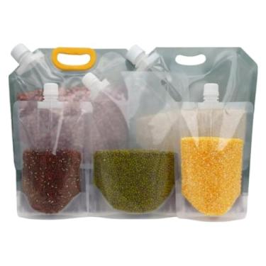 Imagem de Sacos Herméticos para Alimentos com Tampa, Sacos para Armazenamento de Alimentos, Ideal para Armazenar Líquidos, Bebidas, Grãos e Cereais, Selado à Prova de Insetos e Portátil(5 Sacos de 1 L)