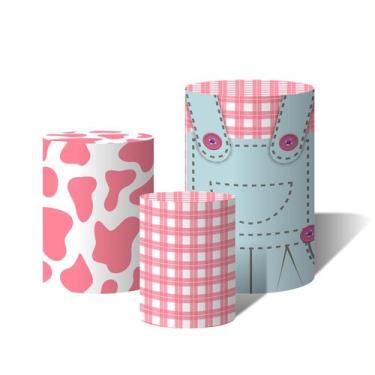 Imagem de Trio Capas Para Cilindro Versátil Fazendinha Jardim Menina Rosa Aquare