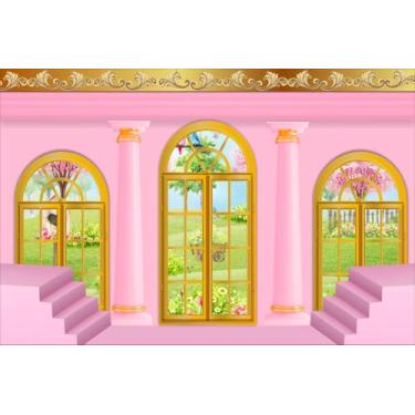 Imagem de Painel de Tecido Sublimado Castelo Rosa de Princesa Realeza Janelas Do