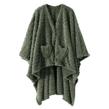 Imagem de Cobertor vestível Mowkim Sherpa Fleece Shawl com bolsos verdes