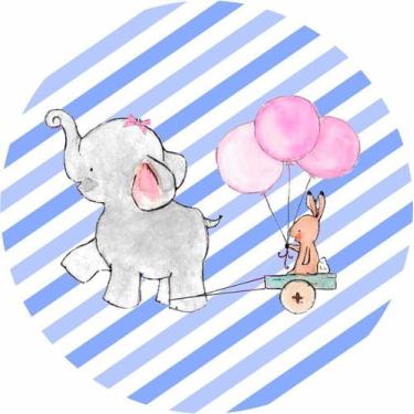 Imagem de Painel de Lona Redondo Elefantinho Listrado Azul Aquarela - Fabrika De