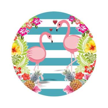 Imagem de Painel De Lona Redondo Flamingos Tropical 02 - Fabrika de Festa, 120x1