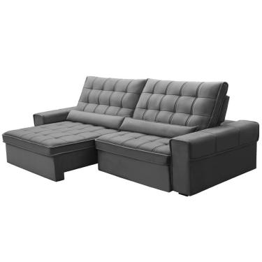 Imagem de Sofá Retrátil Reclinável Para Sala 4 Lugares 290cm Nebrasca F04 Veludo Cinza Claro - Lyam Decor