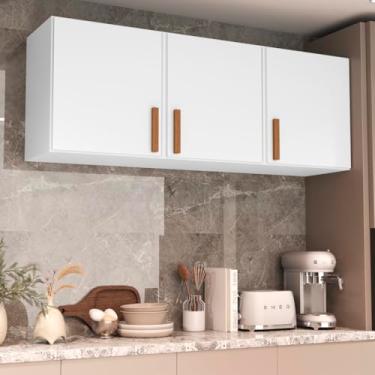 Imagem de Armário Aéreo para Cozinha e Lavanderia, 120x42x30cm, 3 Portas, Montagem na Parede, Multiuso (Branco)