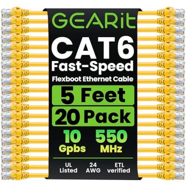 Imagem de GearIT Pacote com 10 cabos de patch Cat6, cabo Ethernet Cat 6, aba flexível e flexível – Série Preimum – Amarelo, 5 Feet (20-Pack), GI-C6FL-YL-5FT-20PK