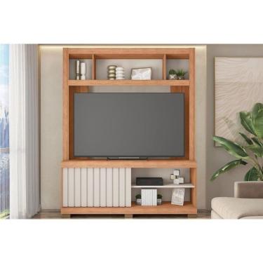 Imagem de Rack Bancada C/ Painel P/ Tv Até 65 Pol Cinne Ripado Pés 160x203cm Freijo/off White - Caemmun