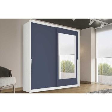 Imagem de Guarda Roupas 2 Portas De Correr (1 C/ Espelho) E 2 Gavetas Porto Branco/azul - Politorno