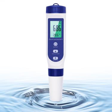 Imagem de Testador de sal de piscina, testador de pH digital, medidor de pH 5 em 1 para salinidade/TDS/EC/termômetro, testador de salinidade digital com compensação de temperatura constante, adequado para água