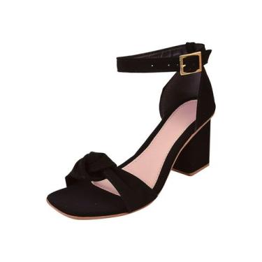 Imagem de  Sandalia feminina Salto Grosso Bico Quadrado Nobuck Preto  - Valicia 