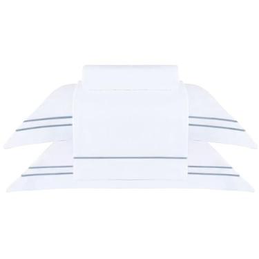 Imagem de Buddemeyer Jogo de cama Queen Sublime Branco c/ponto cheio Azul Marinho 4 peças