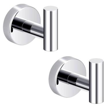 Imagem de 2 peças de ganchos de toalha de banheiro polidos, gancho de aço inoxidável para roupão, cabide de parede com parafusos, toalheiro para pendurar para cozinha de hotel, leve, 2 peças