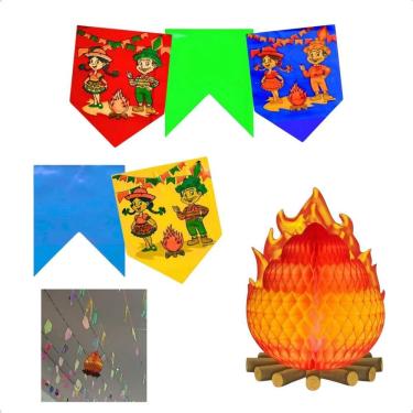 Imagem de Kit Com 30M Bandeirinha Mais Fogueira Festa Junina São João