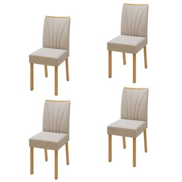 Imagem de Conjunto 4 Cadeiras para Sala de Jantar Pés Madeira Maciça Jade Tessera Amêndoa Clean/Naturale Creme