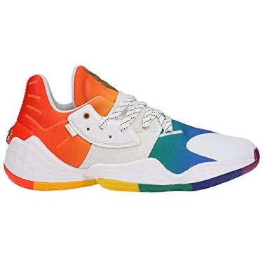 Imagem de adidas Tênis de quadra unissex adulto Harden Vol. 4 Pride, Branco/dourado metálico, 18