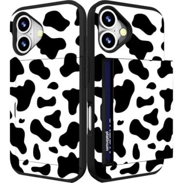 Imagem de IWONE Capa compatível com iPhone 17 com porta-cartões bonita à prova de choque proteção contra quedas capa carteira de telefone para mulheres - preto branco manchas de vaca