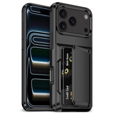 Imagem de Capa para iPhone 17 Pro Max com suporte para cartão [máximo de 3 a 5 cartões] Capa protetora resistente à prova de choque de camada dupla de policarbonato rígido TPU macio bumper oculto com