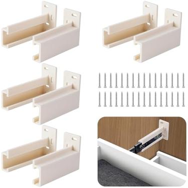 Imagem de Nkiy Quen 4 pares de placa traseira de trilho de gaveta, suporte de trilho de gaveta ABS compatível com R7265, suportes de montagem deslizantes de gaveta para substituição de reparo de soquete de