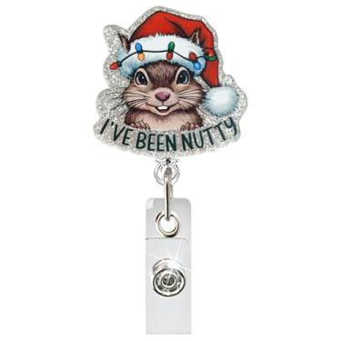 Imagem de Carretel de crachá retrátil de esquilo engraçado de Natal para enfermeiros, porta-cartão de identificação com clipe jacaré, porta-crachá de acrílico de animal fofo com cordão de 65,5 cm, presente