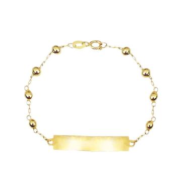Imagem de Pulseira Infantil 13Cm 8 Bolas E Chapa Em Ouro 18K