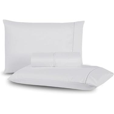 Imagem de Jogo de Lençol para Cama Box Queen, 3 Peças, Cinza, 400 Fios, Micropercal com Ponto Palito (branco)
