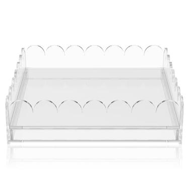 Imagem de Bandeja de acrílico recortada transparente com gaveta, elegante, 22 x 23 cm, bandeja organizadora de joias decorativa e prática para guardar fotos e decorar casamentos, hotéis e decoração de casa
