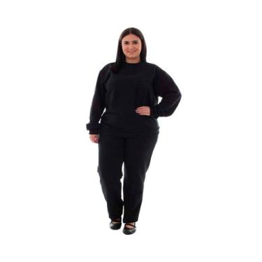 Imagem de Plus size - Conjunto de Moletom com Blusa Fechada em Tecido Flanelado 