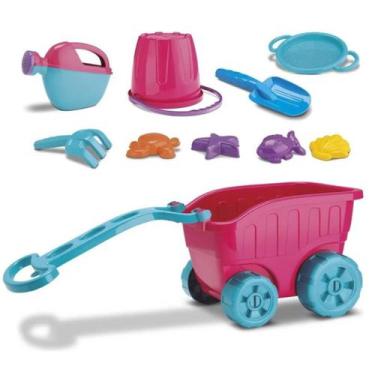 Imagem de Diver Praia Carriola Pink Com Balde Regador Pá e Forminhas - Divertoys