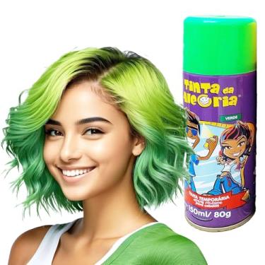 Imagem de Tinta para Cabelos Spray da Alegria 150 ml + Giz Colorido Tintura Temporária 6 Cores Sortidas = 7 Produtos (Verde, 150 ML)