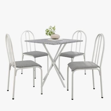 Imagem de Kit Mesa Diamante 544 Sala De Jantar 4 Cadeiras Pés Tubular Cinza Branco