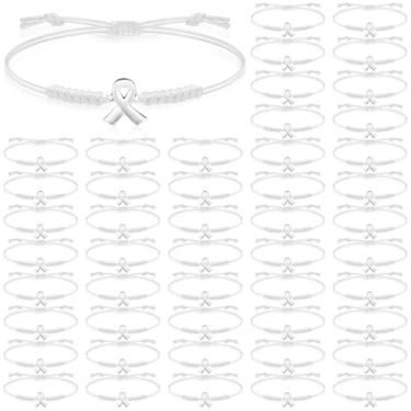 Imagem de Sasylvia 50 pulseiras de conscientização do câncer de pulmão cordão ajustável fita branca trançada pulseiras inspiradoras de câncer de pulmão presentes para homens e mulheres acessórios de joias